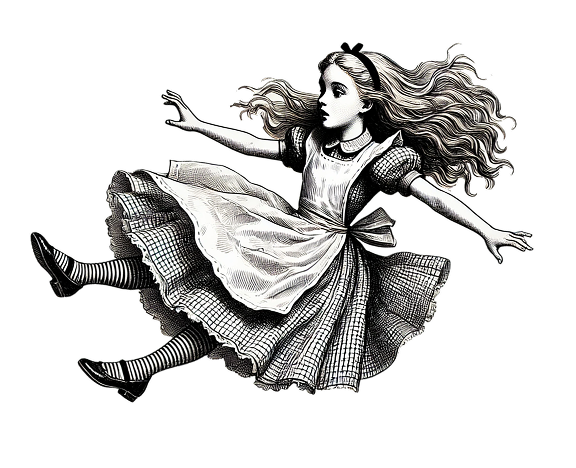 Alice falling through wonderland - creative design element representing Ahmed Abidi's innovative development approach